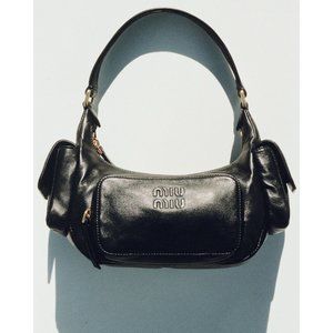 NEW SS 23 MIU MIU Black Nappa Leather Pocket Bag Handbag Purse Receipt Tags